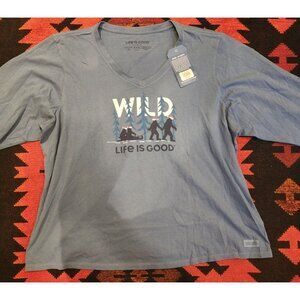 Life Is Good Women's Crusher Tee Wild Print Long Sleeve XXL Blue Cotton